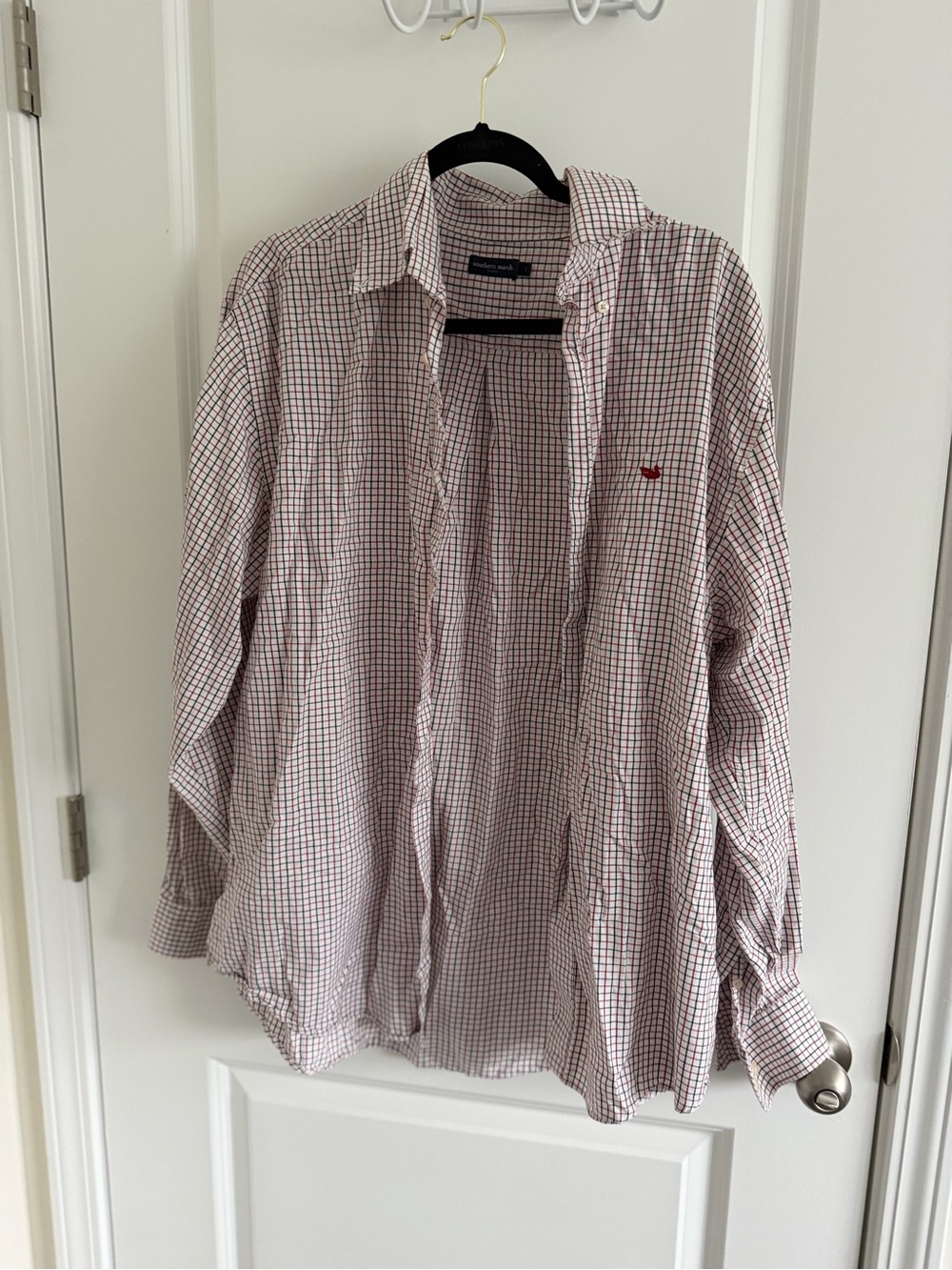 Southern Marsh White Shirt with Red and Navy Check
